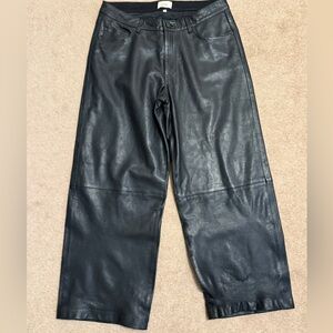 DL1961 Zoie Low Rise Wide Leg Sheepskin Leather Pants in Black